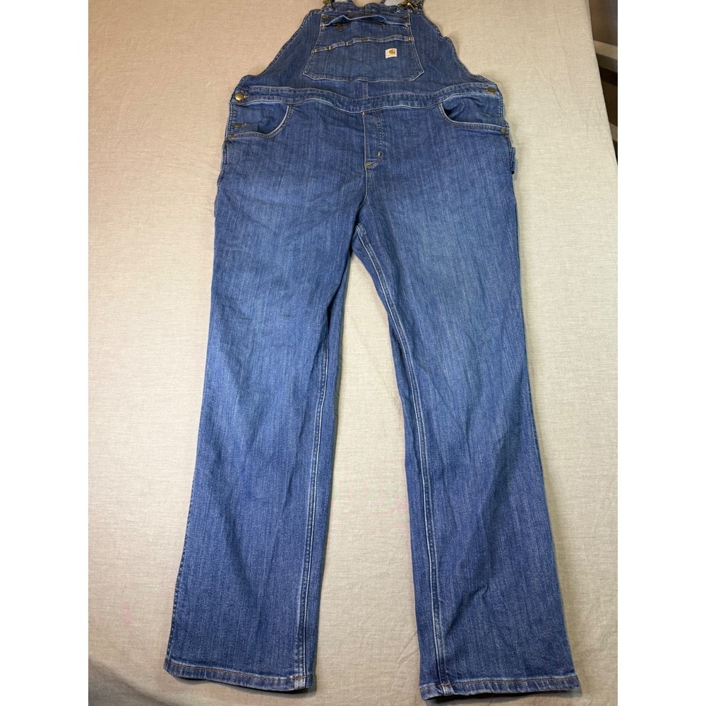 Carhartt Denim Overalls Women's XL Blue Excellent Relaxed Fit OR6002-W - Picture 2 of 13